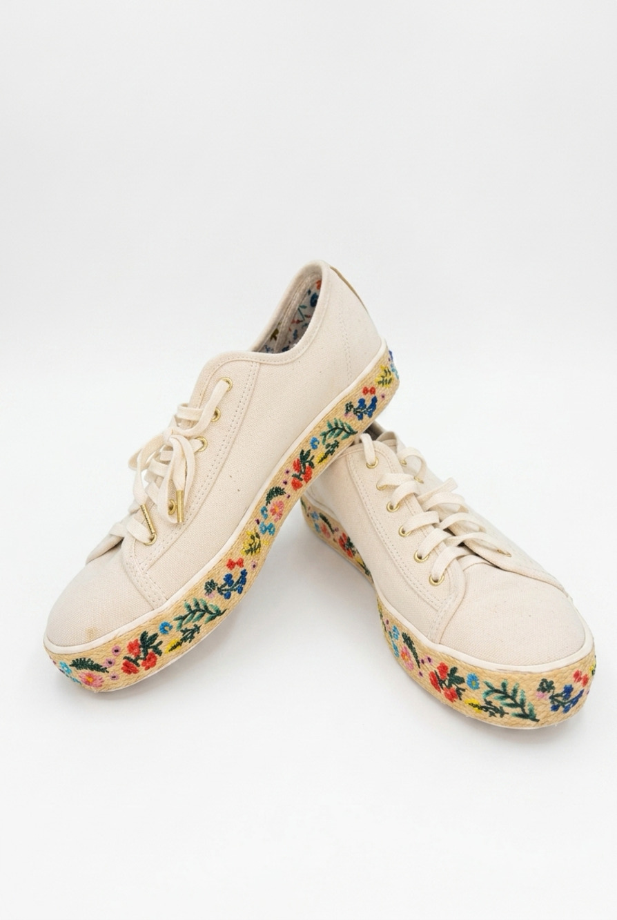 Keds x Rifle Paper Co. Kick Natural Platform Embroidered Espadrille Sneakers